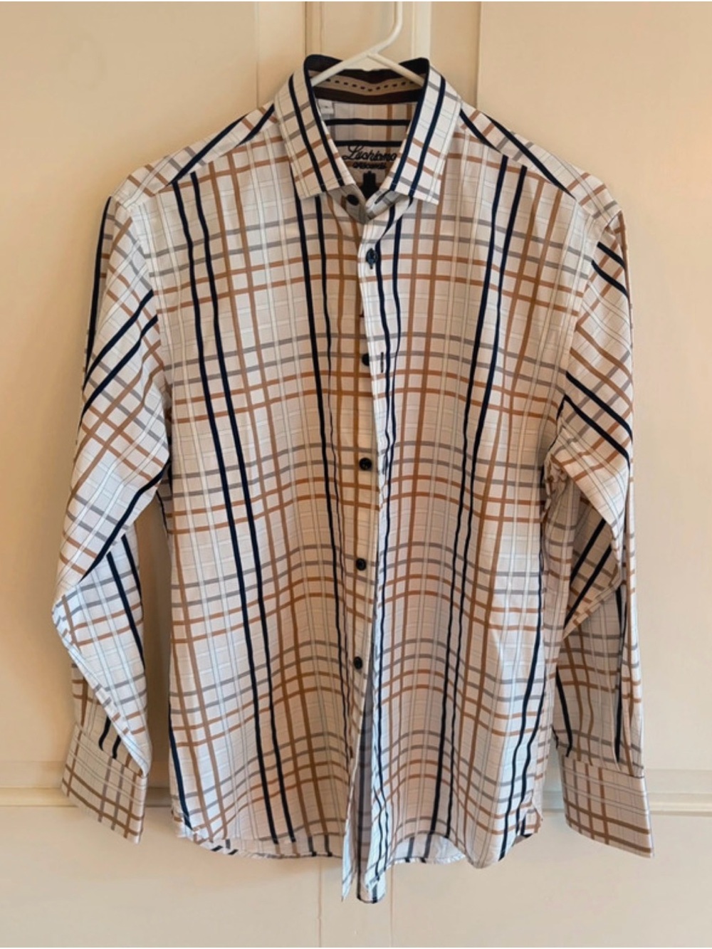 Luchiano Visconti Men’s Plaid Long Sleeve Button-down Collared Shirt Small